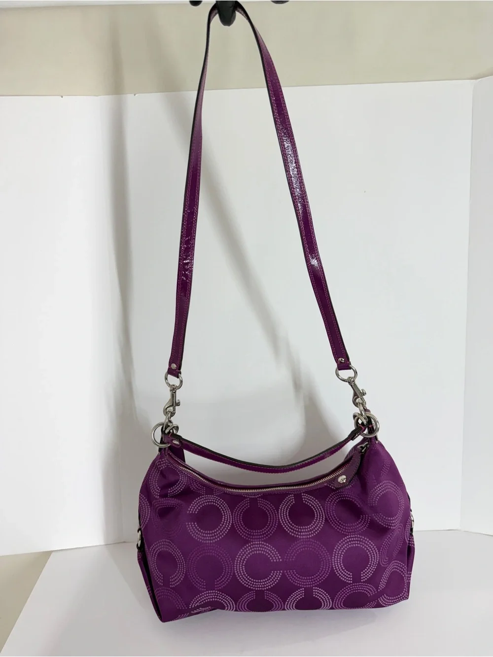 Coach Womens Ashley Dotted Op Art  Y2K Convertible Hobo Purple F20031 Crossbody